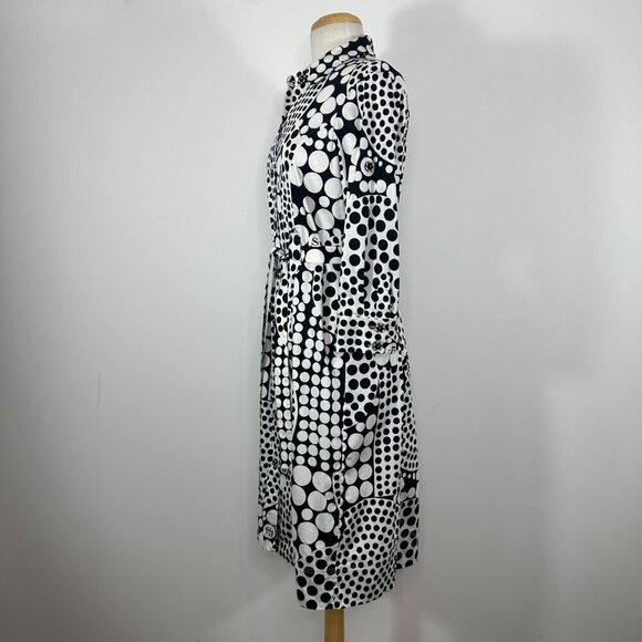 St. John Sport Belted Logo/Circle Print 3/4 Sleeve Shirt Dress Cotton Blend Sz S - Picture 2 of 16
